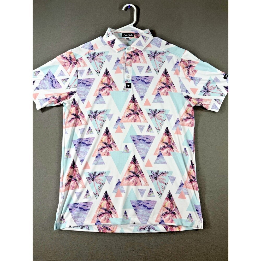 Bad Birdie Polo Shirt Mens M White Tropical Geometric Golf Performance Stretch